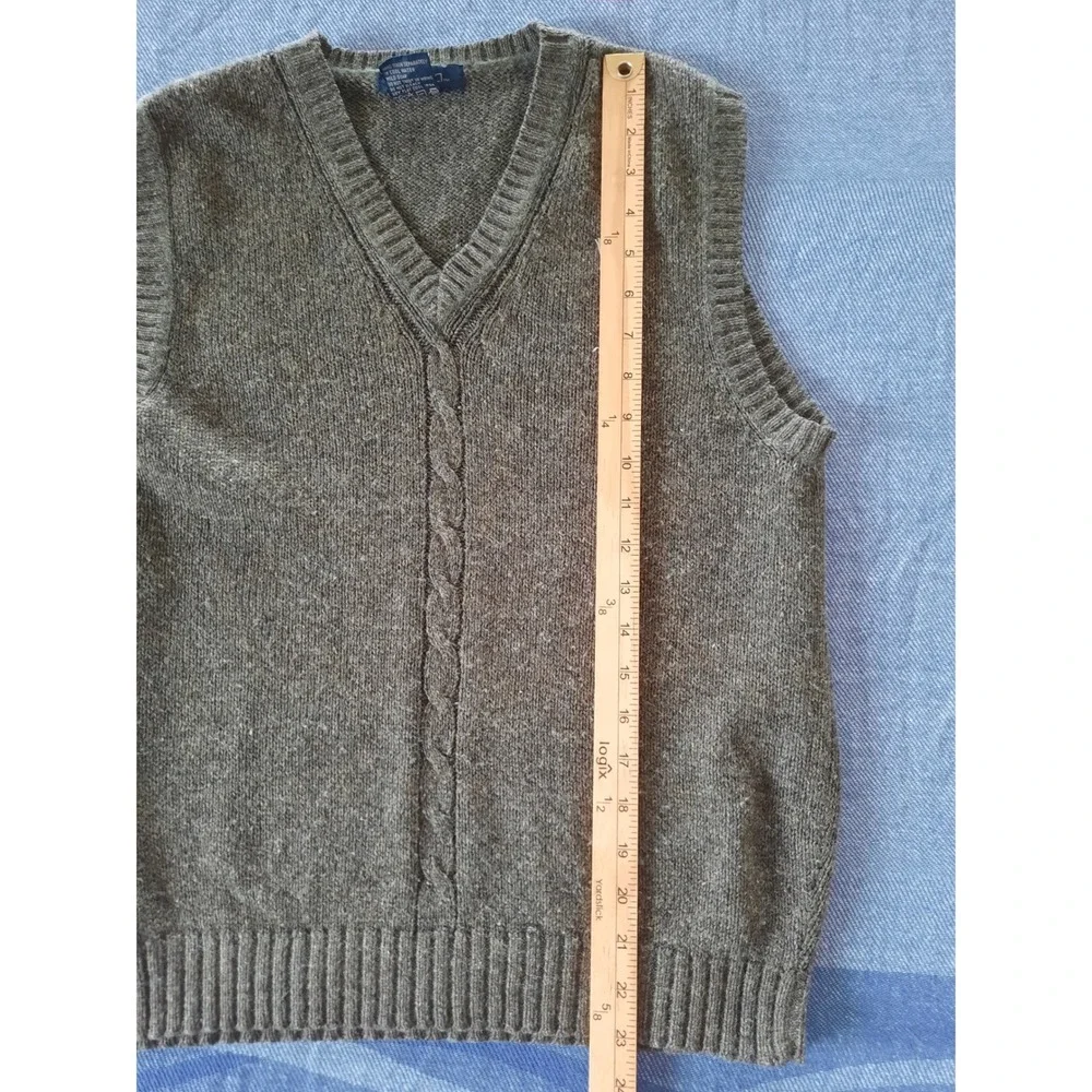 Generra Vintage Men Sweater Vest Brown Olive V-Neck Cable Knit Wool Blend Small